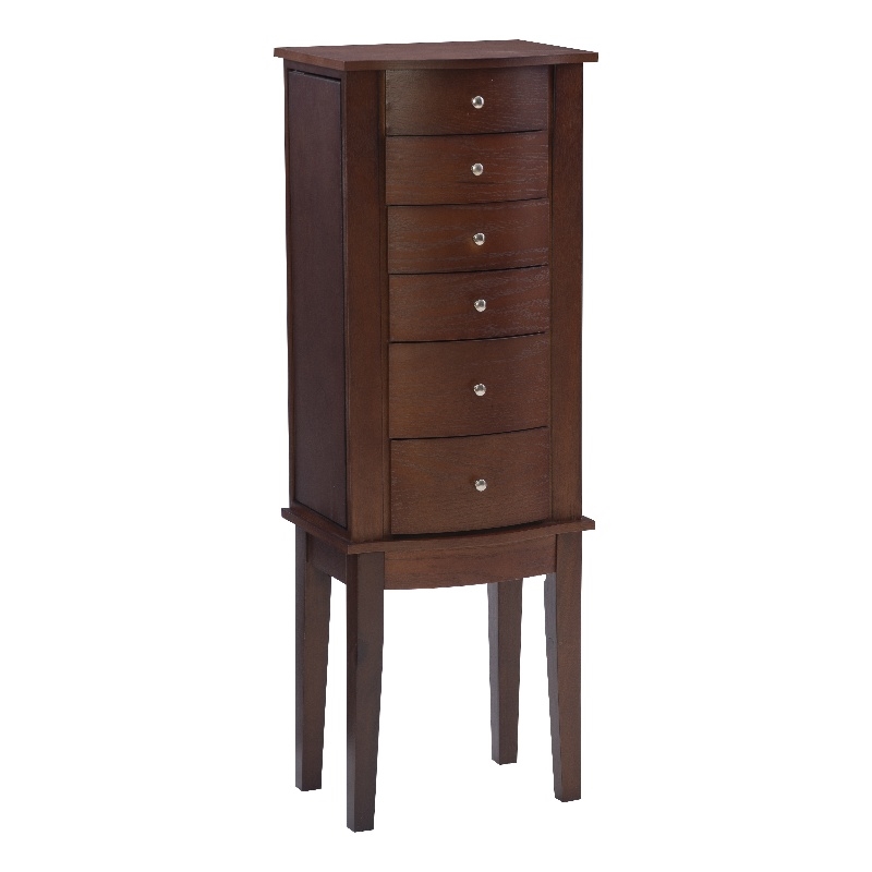 Linon Linnett Jewelry Armoire 5 Drawers Flip Top Mirror in Merlot Finished Wood
