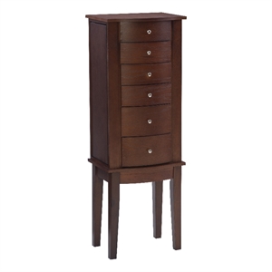 Linon Linnett Jewelry Armoire 5 Drawers Flip Top Mirror in Merlot Finished Wood