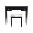 Linon Butterfly Vanity and Padded Stool Flip Up Mirror 2 Drawers in Black Wood