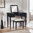 Linon Butterfly Vanity and Padded Stool Flip Up Mirror 2 Drawers in Black Wood
