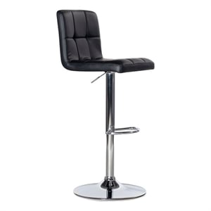 Linon Clayton 24&quot-32&quot Gas Lift Adjustable Metal Barstool in Black Faux Leather