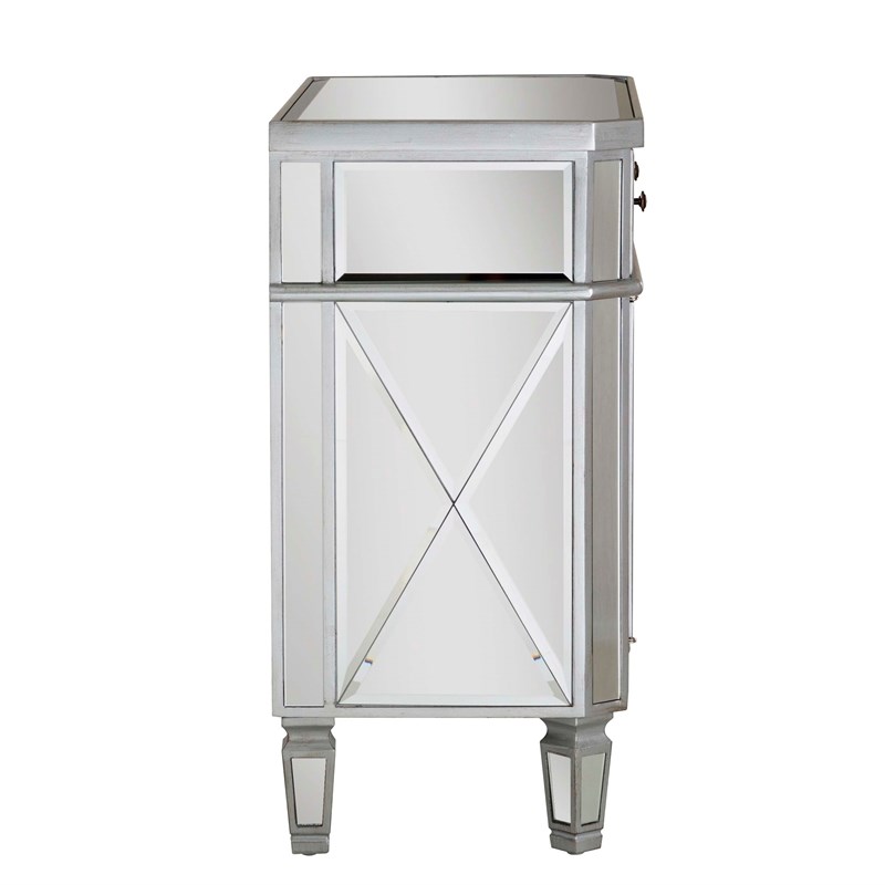 Linon Mason Mirrored Wood One Drawer Two Door Console Table in Gray
