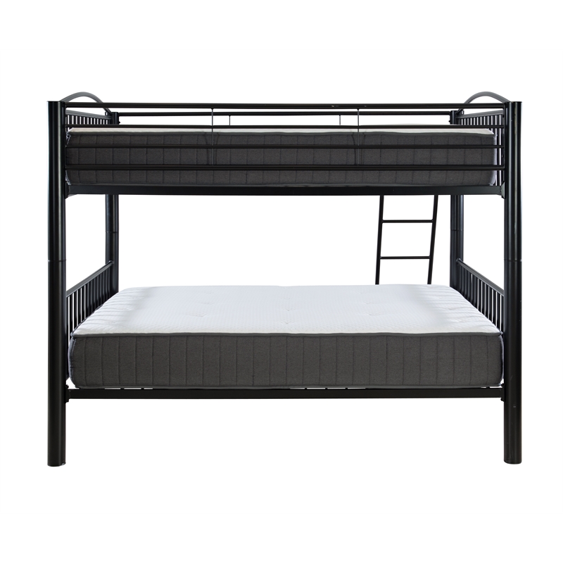Linon Heavy Metal Full Over Full Bunk Bed Attached Ladder in Black