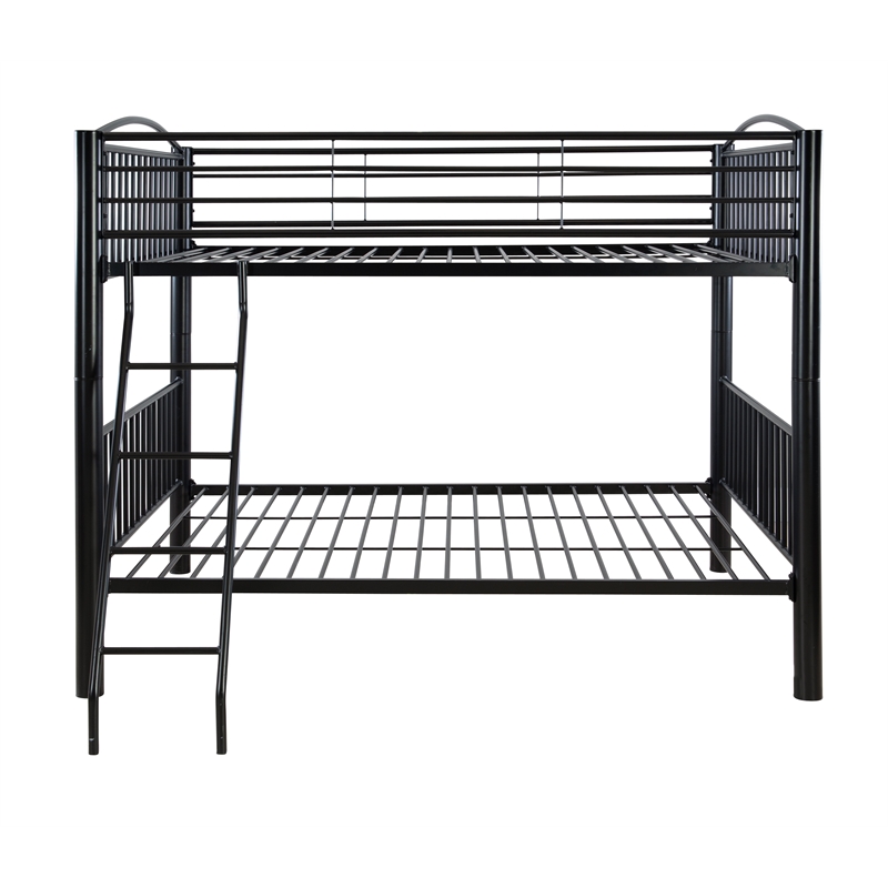Linon Heavy Metal Full Over Full Bunk Bed Attached Ladder in Black