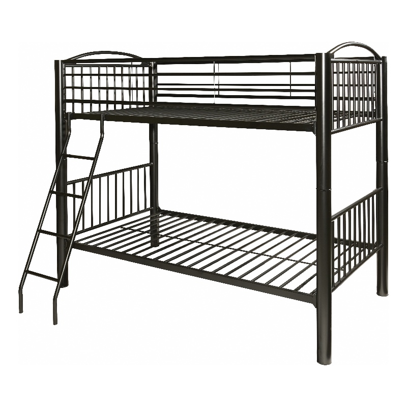 Linon Heavy Metal Twin Over Twin Bunk Bed Attached Ladder in Black