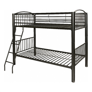 Linon Heavy Metal Twin Over Twin Bunk Bed Attached Ladder in Black