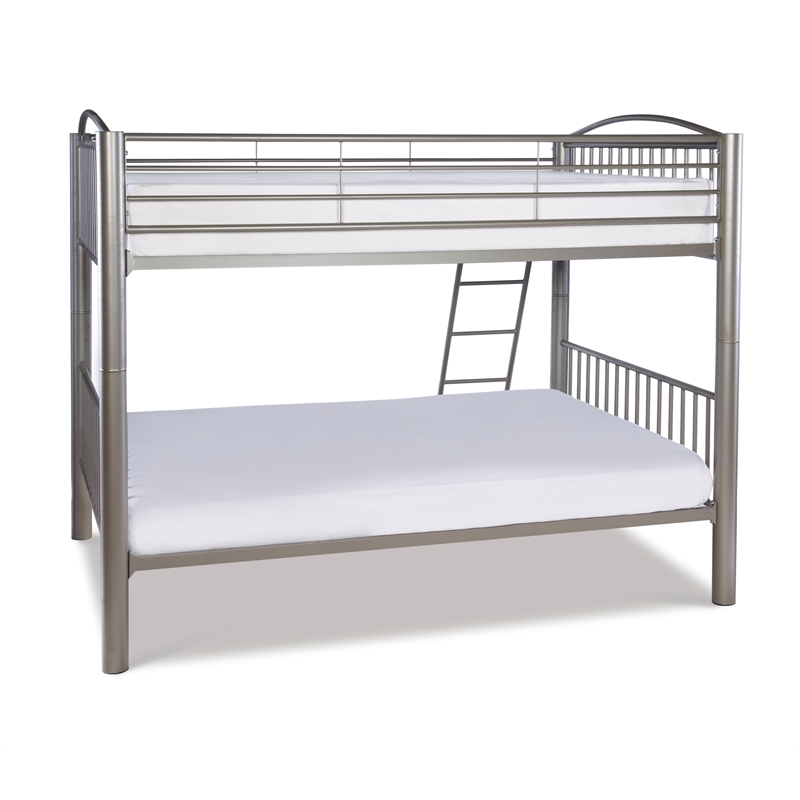 Linon Heavy Metal Full Over Full Bunk Bed Attached Ladder in Pewter Finish