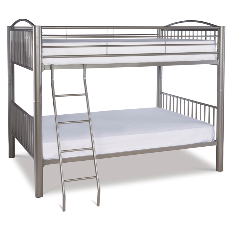 Linon Heavy Metal Full Over Full Bunk Bed Attached Ladder in Pewter Finish