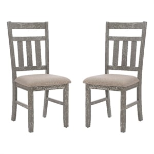 Linon Turino Set of 2 Slat Back Upholstered Dining Chairs in Weathered Gray Wood