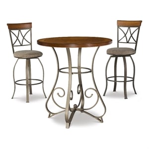 Linon Hamilton Three Piece Steel Swivel Pub Set in Matte Pewter & Bronze