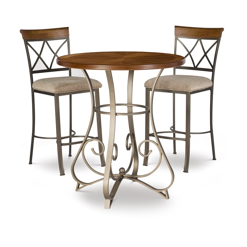 Linon Hamilton 3 Piece Wood & Steel Stationary Pub Set in Matte Pewter & Bronze