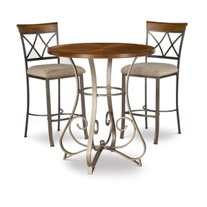 Linon Hamilton 3 Piece Wood & Steel Stationary Pub Set in Matte Pewter & Bronze