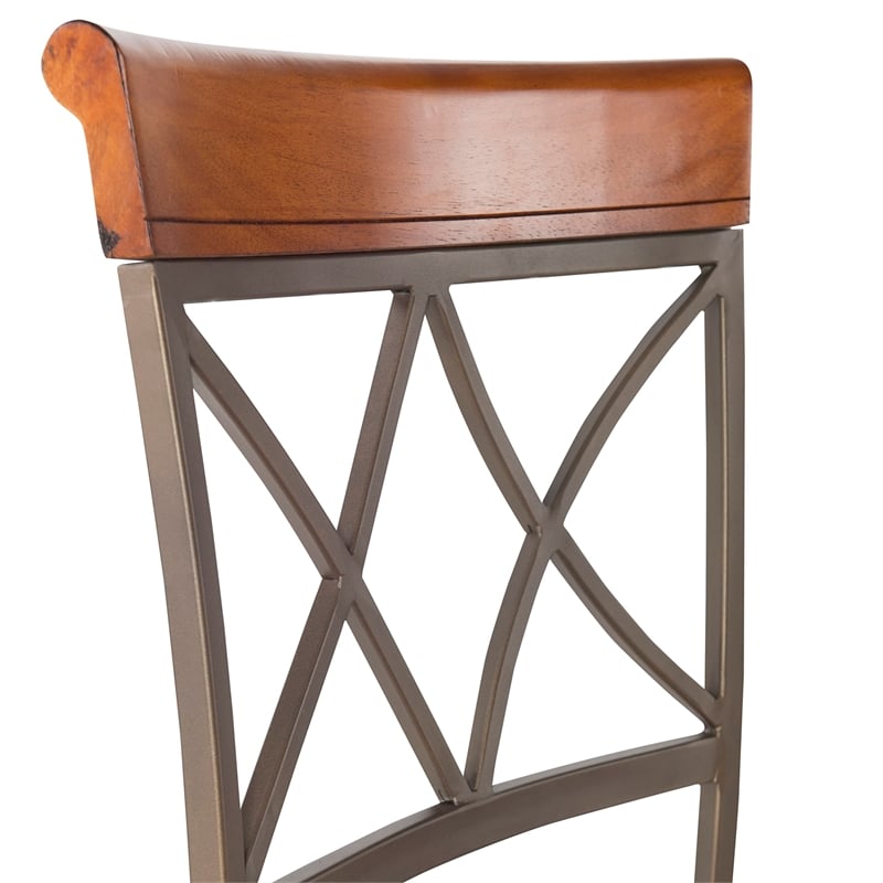 Linon Hamilton 3 Piece Wood & Steel Stationary Pub Set in Matte Pewter & Bronze