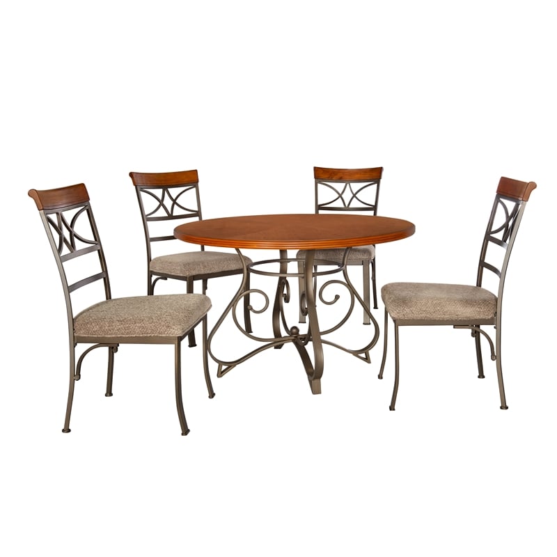 Linon Hamilton 5 Piece Cherry Wood and Steel Dining Set in Matte Pewter & Bronze
