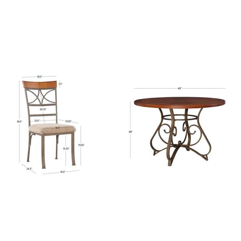 Linon Hamilton 5 Piece Cherry Wood and Steel Dining Set in Matte Pewter & Bronze