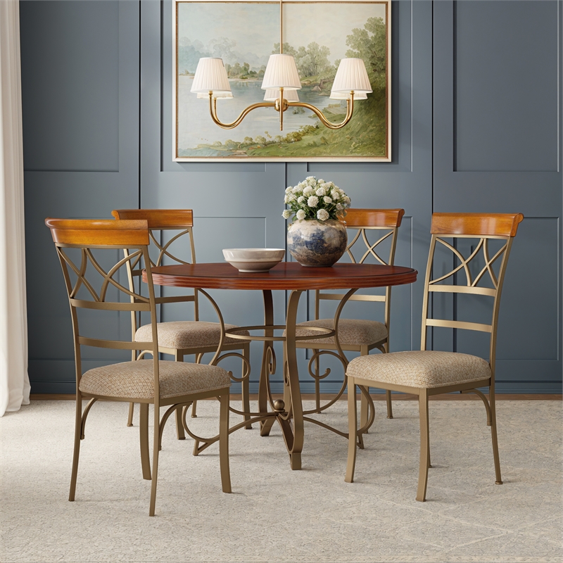Linon Hamilton 5 Piece Cherry Wood and Steel Dining Set in Matte Pewter & Bronze
