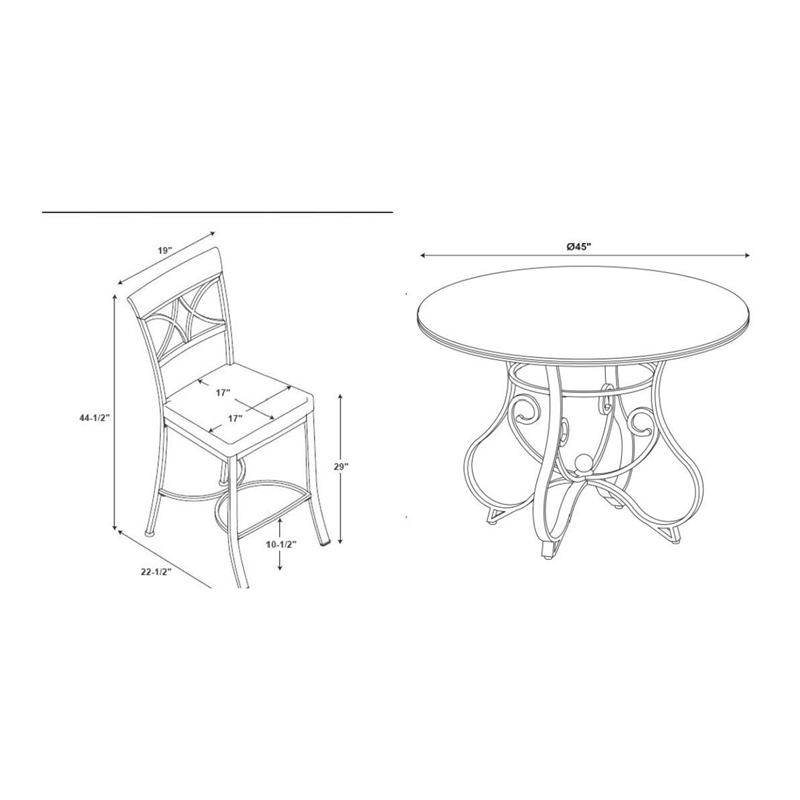 Linon Hamilton 5 Piece Cherry Wood and Steel Dining Set in Matte Pewter & Bronze