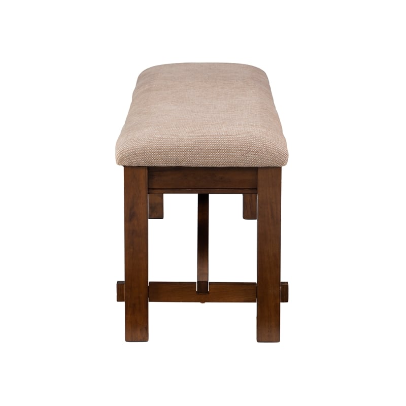 Linon Kraven Dining Bench Upholstered Seat Wood Frame in Dark Hazelnut Stain