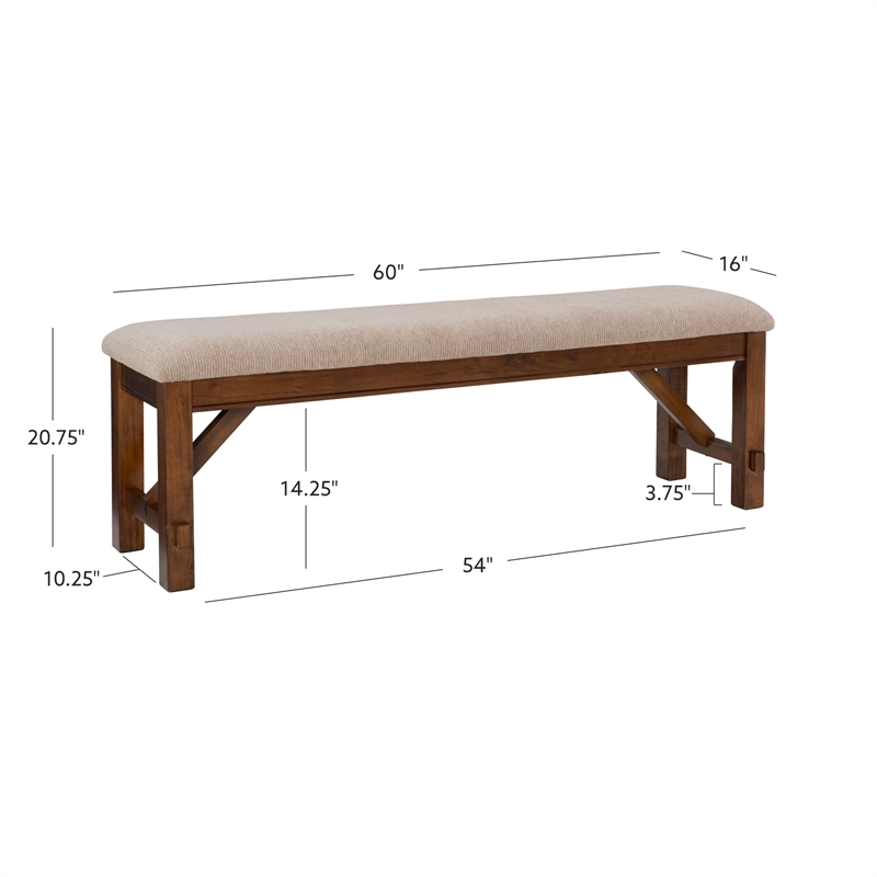 Linon Kraven Dining Bench Upholstered Seat Wood Frame in Dark Hazelnut Stain