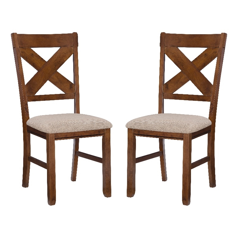 Linon Kraven Set of Two X-Back Dining Chairs in Dark Hazelnut Brown Wood