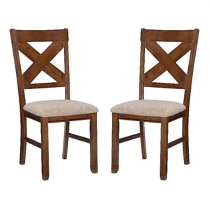 Linon Kraven Set of Two X-Back Dining Chairs in Dark Hazelnut Brown Wood