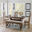 Linon Kraven 6 Pce Wood Dining Set X-Back Padded Seats Bench Dark Hazelnut Brown