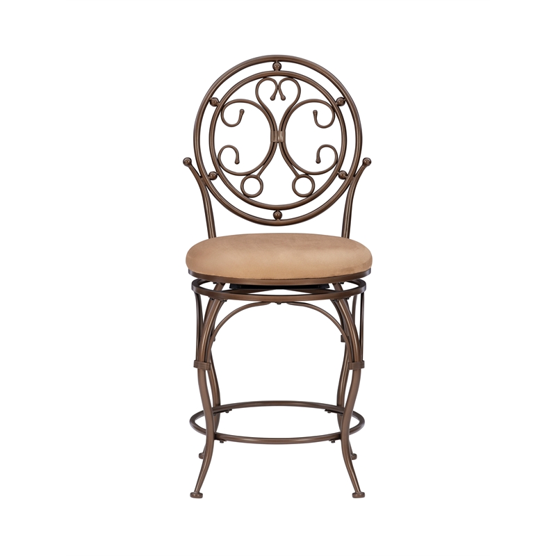 Linon Baila Big & Tall Steel Counter Stool Scroll Back Swivel Padded Seat Bronze