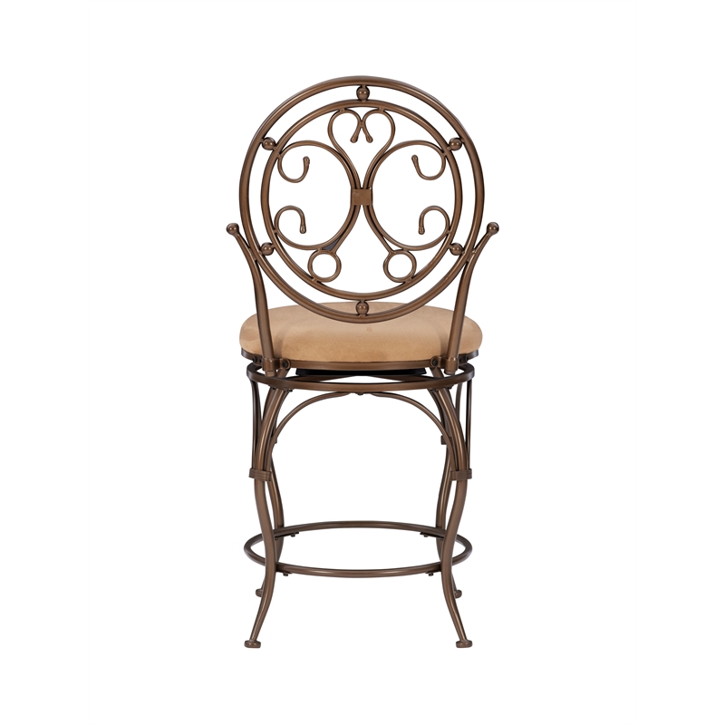 Linon Baila Big & Tall Steel Counter Stool Scroll Back Swivel Padded Seat Bronze