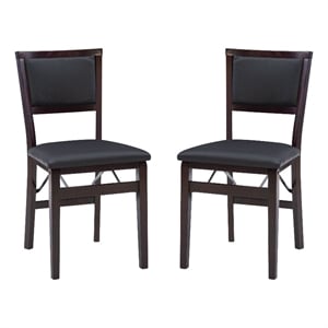 Linon Triena Set of 2 Folding Chairs Brown Faux Leather Back/Seat in Merlot Wood