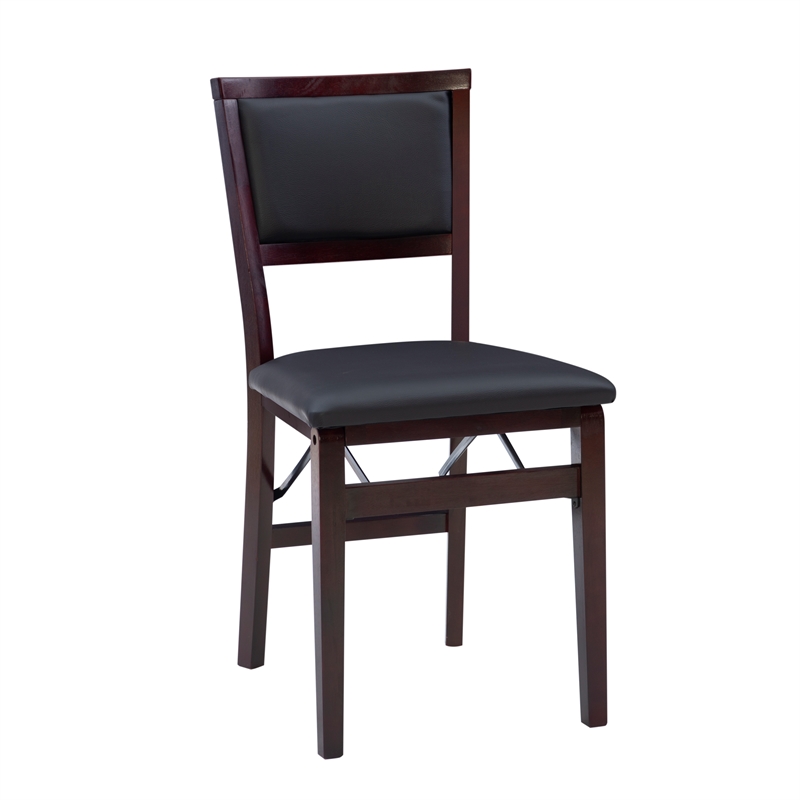 Linon Triena Set of 2 Folding Chairs Brown Faux Leather Back/Seat in Merlot Wood