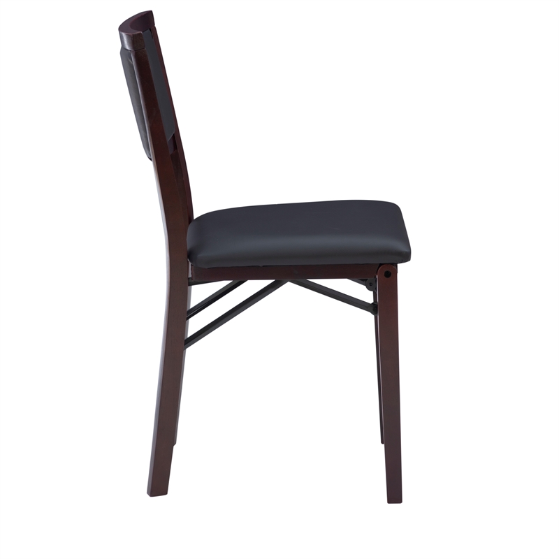 Linon Triena Set of 2 Folding Chairs Brown Faux Leather Back/Seat in Merlot Wood
