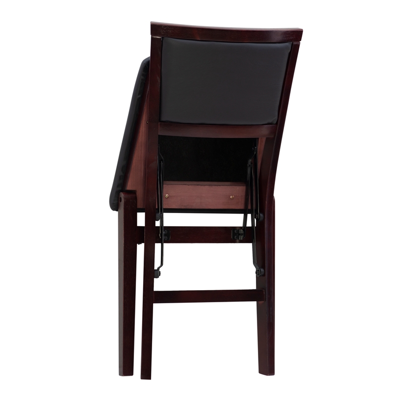 Linon Triena Set of 2 Folding Chairs Brown Faux Leather Back/Seat in Merlot Wood