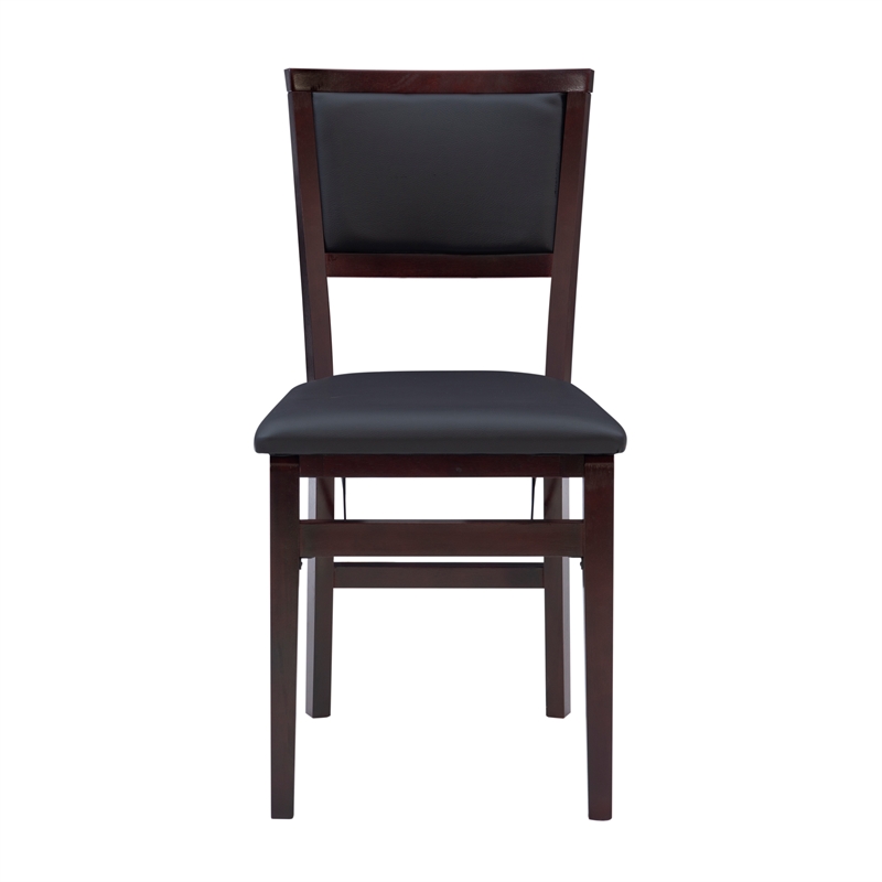 Linon Triena Set of 2 Folding Chairs Brown Faux Leather Back/Seat in Merlot Wood