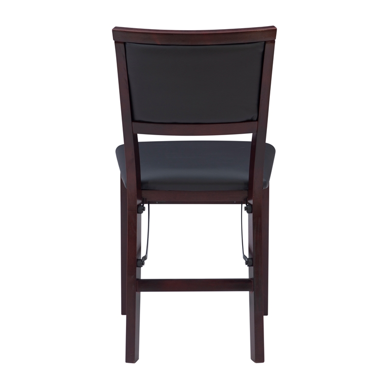 Linon Triena Set of 2 Folding Chairs Brown Faux Leather Back/Seat in Merlot Wood