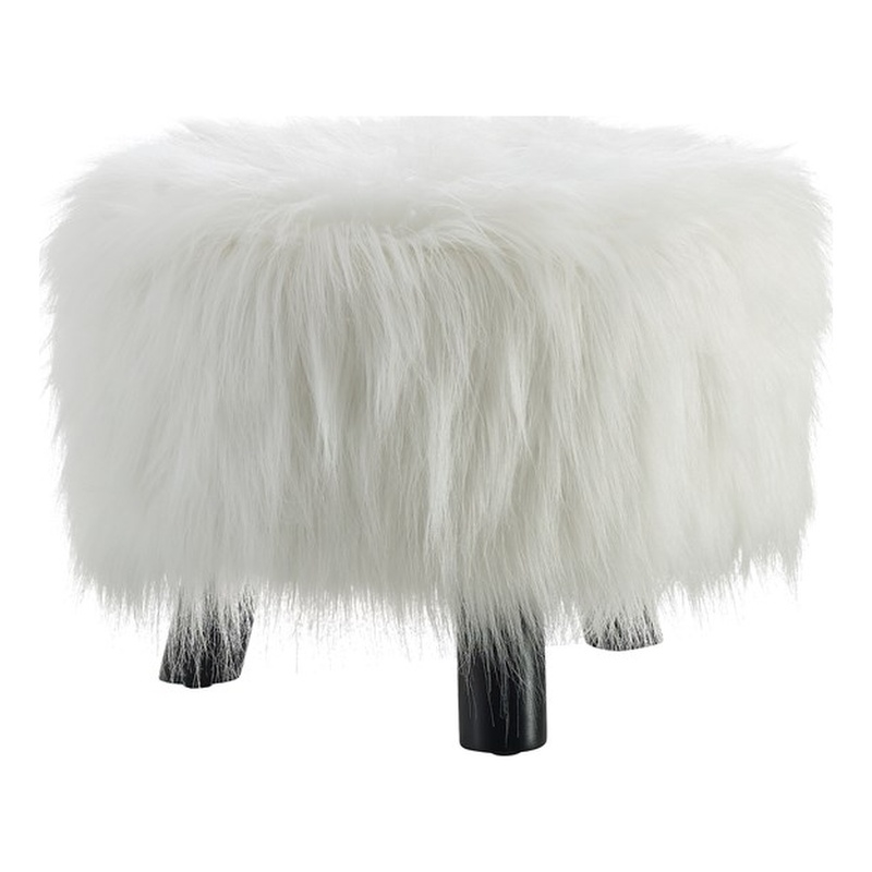 Linon June Faux Fur Wood Upholstered Foot Stool in White