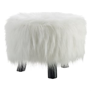 Linon June Faux Fur Wood Upholstered Foot Stool in White