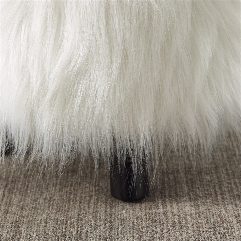 Linon June Faux Fur Wood Upholstered Foot Stool in White
