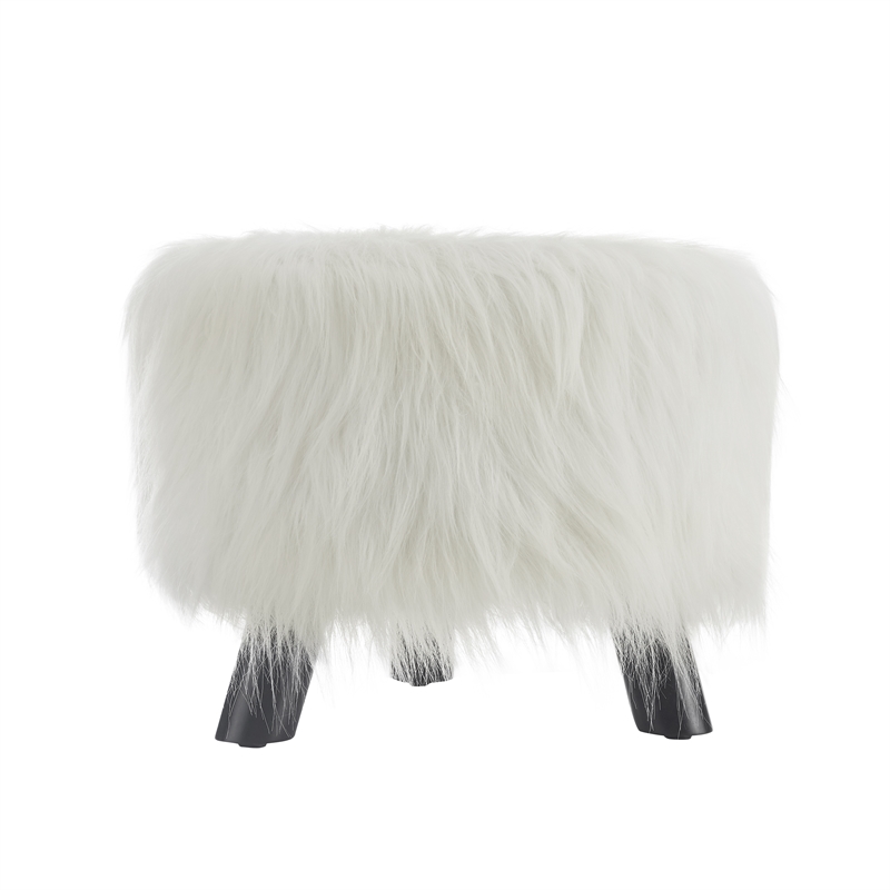 Linon June Faux Fur Wood Upholstered Foot Stool in White