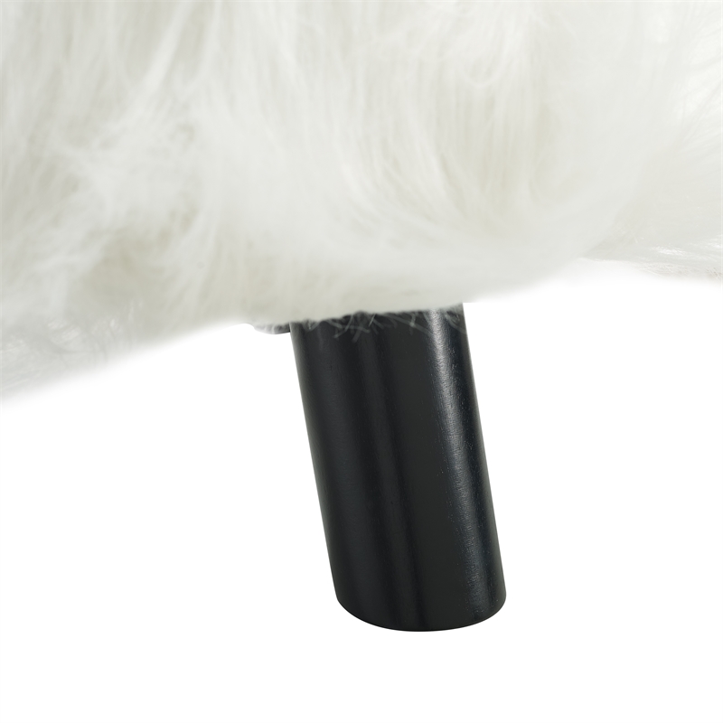 Linon June Faux Fur Wood Upholstered Foot Stool in White