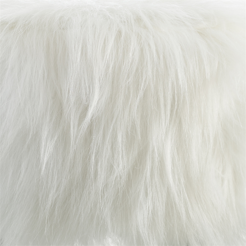 Linon June Faux Fur Wood Upholstered Foot Stool in White