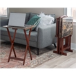 Linon Five Piece Faux Marble Folding Tray Table Set with Stand in Brown Wood