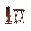 Linon Five Piece Faux Marble Folding Tray Table Set with Stand in Brown Wood