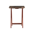 Linon Five Piece Faux Marble Folding Tray Table Set with Stand in Brown Wood