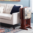 Linon Five Piece Faux Marble Folding Tray Table Set with Stand in Brown Wood