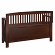 Linon Cynthia Wood Storage Bench FlipTop Slat Back & Side in Walnut Brown Finish