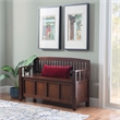 Linon Cynthia Wood Storage Bench FlipTop Slat Back & Side in Walnut Brown Finish