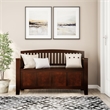 Linon Cynthia Wood Storage Bench FlipTop Slat Back & Side in Walnut Brown Finish