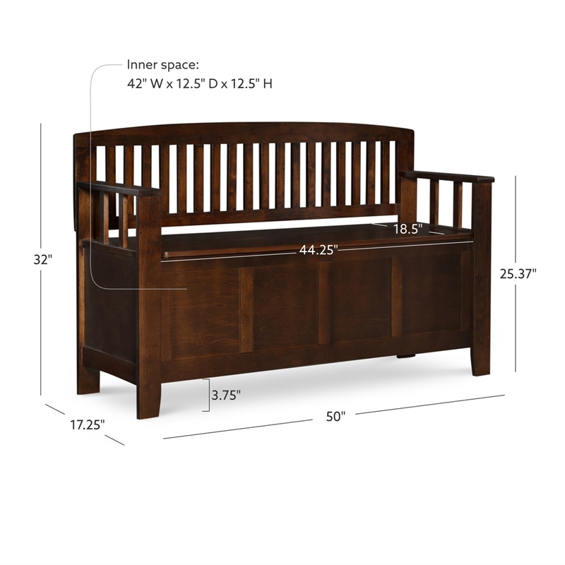 Linon Cynthia Wood Storage Bench FlipTop Slat Back & Side in Walnut Brown Finish