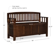 Linon Cynthia Wood Storage Bench FlipTop Slat Back & Side in Walnut Brown Finish
