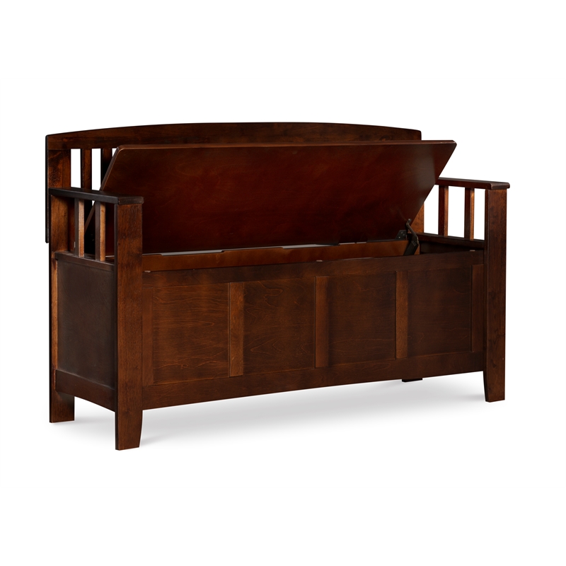 Linon Cynthia Wood Storage Bench FlipTop Slat Back & Side in Walnut Brown Finish